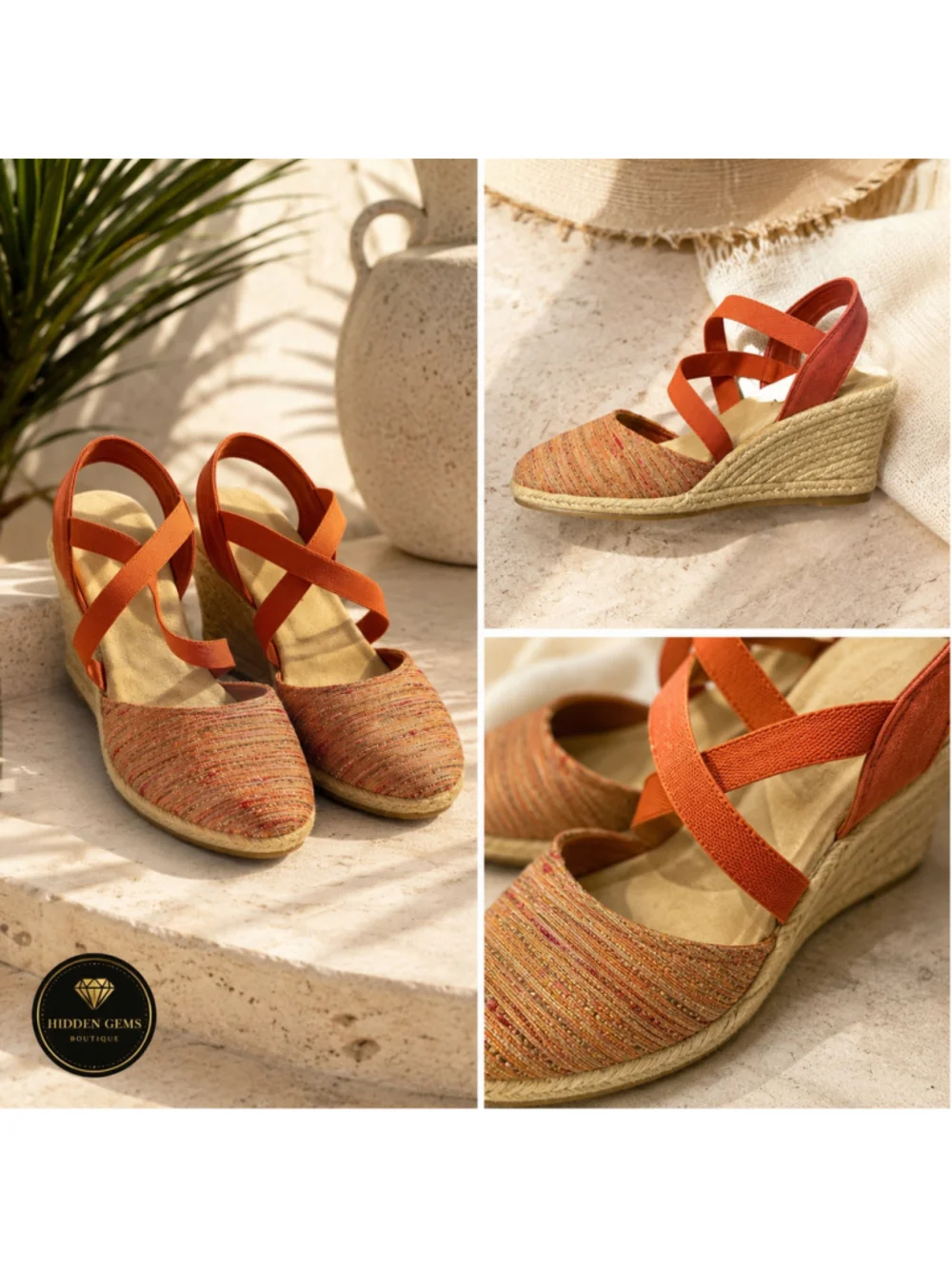 Women's Dressbarn Espadrille Wedge Sandals Size 8 Orange & Beige